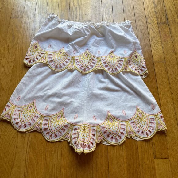 Lovers + Friends Size M Sunset White Kristine Embroidered Hem Strapless Romper - Picture 10 of 12